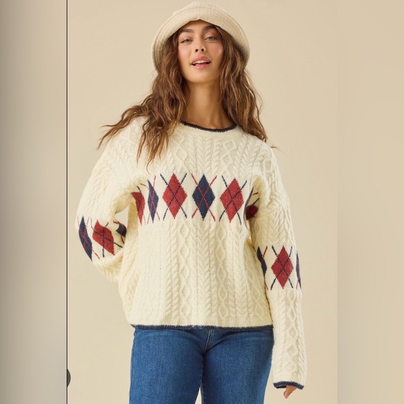 Altar'd State Sweaters - Altar'd State Cream Argyle Sweater